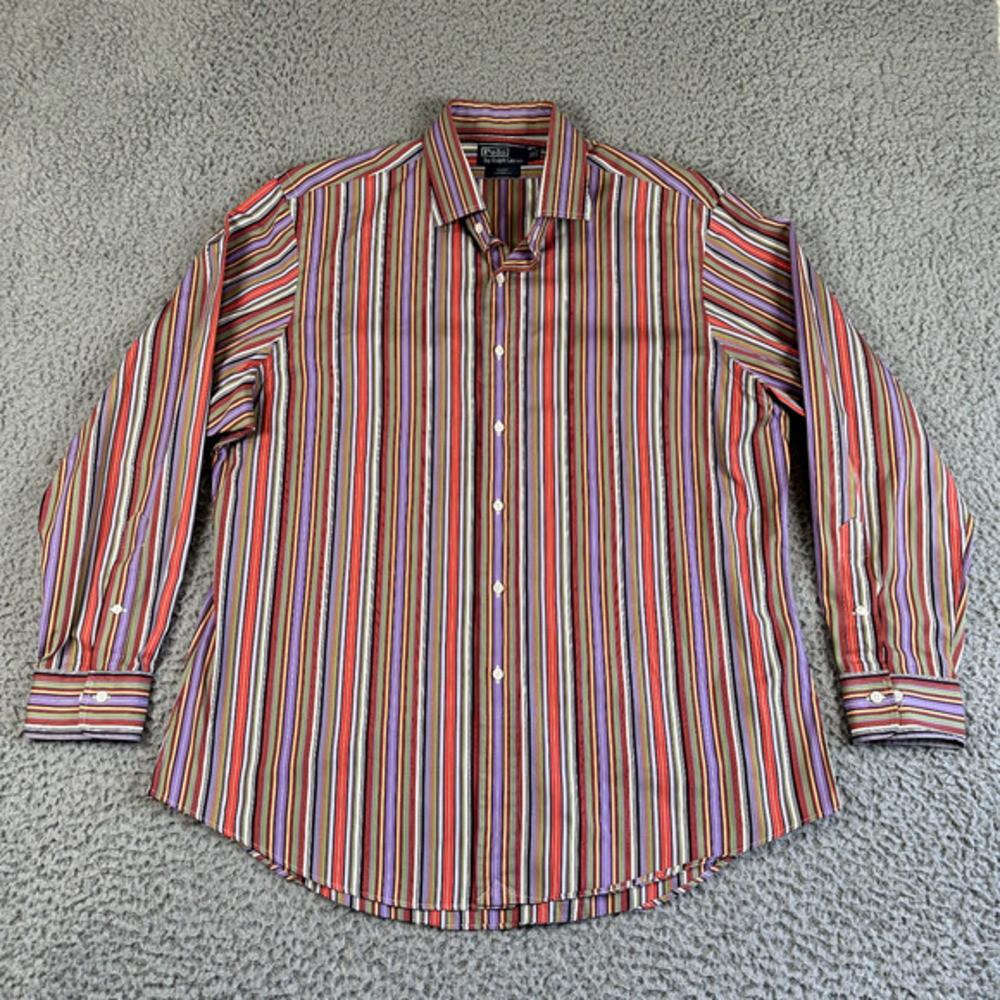 Vtg Polo Ralph Lauren Regent Shirt Mens 17.5 Striped‎ Button Down Colorful